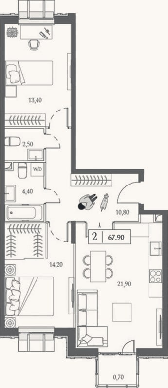 Планировка: 3-к, 67,2 м²