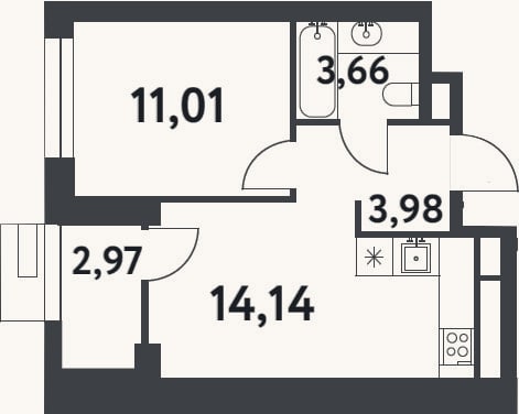 Планировка: 1-к, 32,8 м²