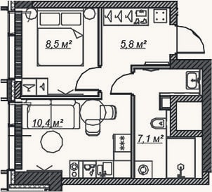 Планировка: 2-к, 31,8 м²