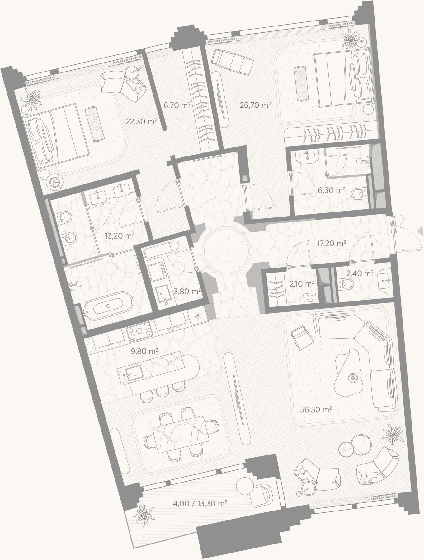 Планировка: 3-к, 165,1 м²