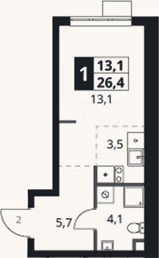 Планировка: Студия, 26,4 м²