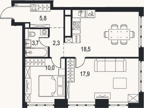 Планировка: 3-к, 58,2 м²