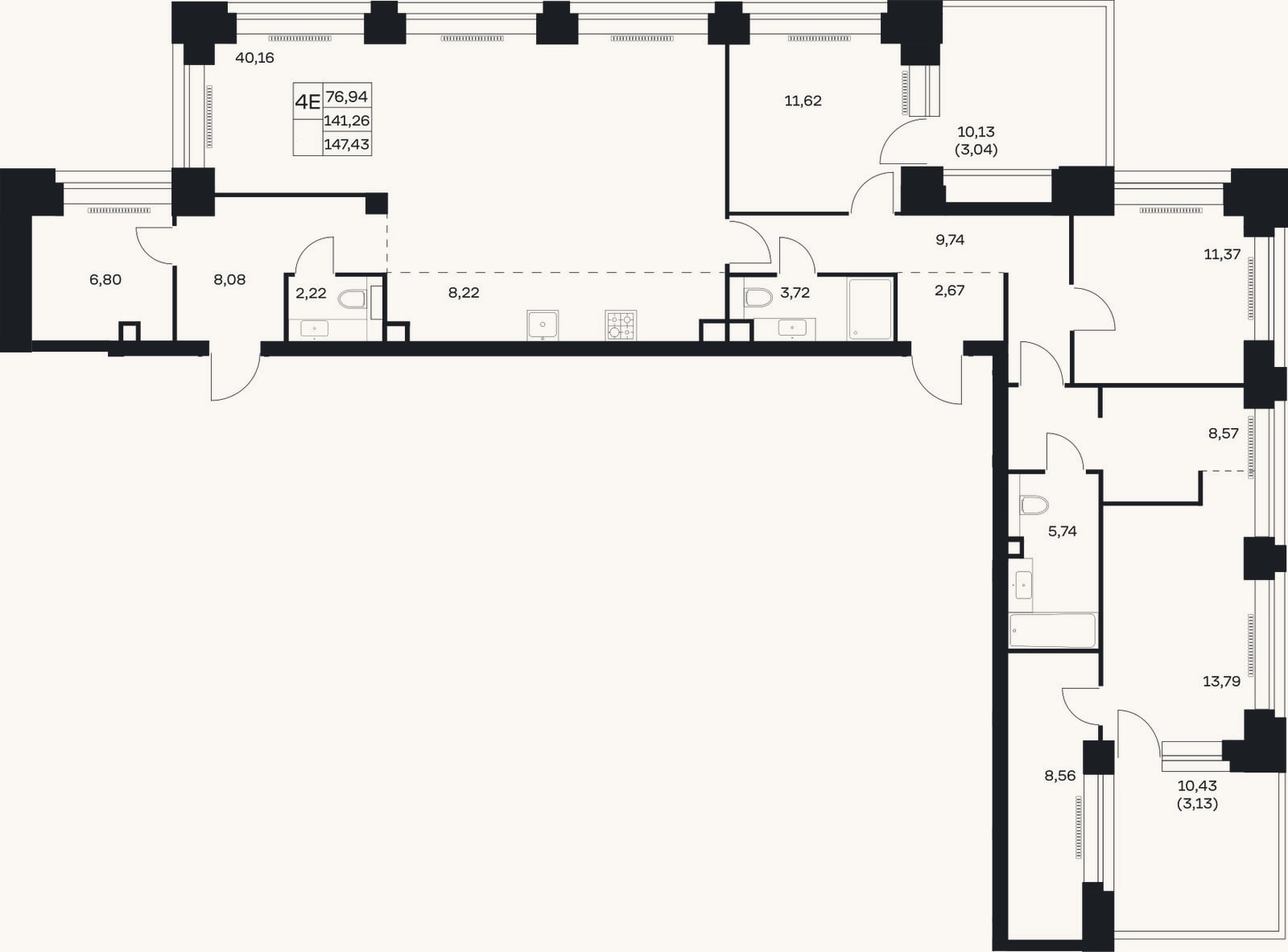Планировка: 4+ к, 141,3 м²