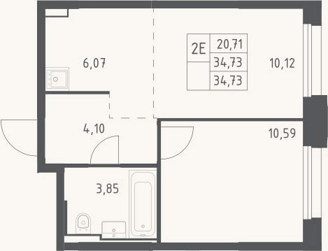 Планировка: 2-к, 34,7 м²