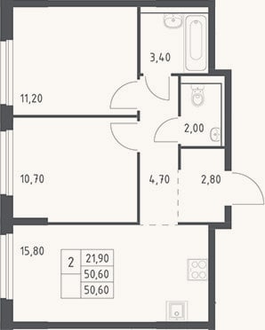 Планировка: 3-к, 50,6 м²