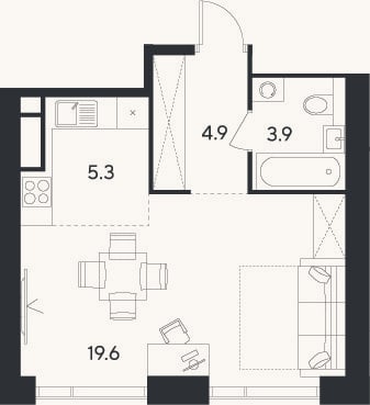 Планировка: Студия, 33,7 м²