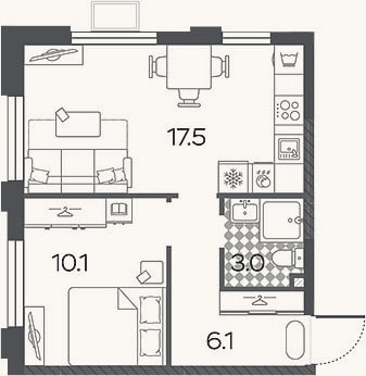 Планировка: 2-к, 36,7 м²