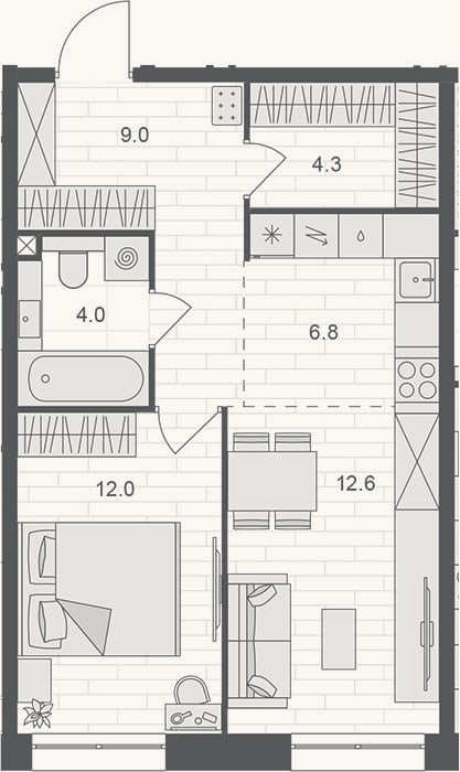 Планировка: 2-к, 48,7 м²