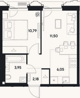 Планировка: 2-к, 34,5 м²