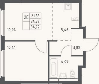 Планировка: 2-к, 34,7 м²