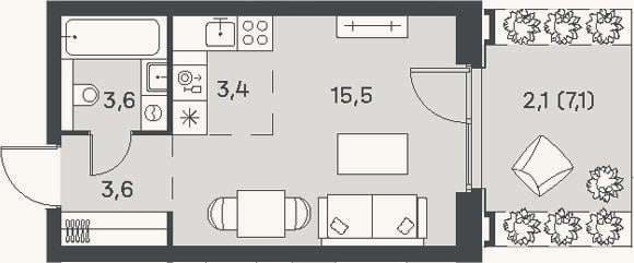 Планировка: Студия, 26,1 м²
