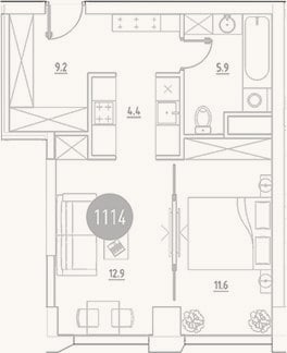 Планировка: 2-к, 44 м²