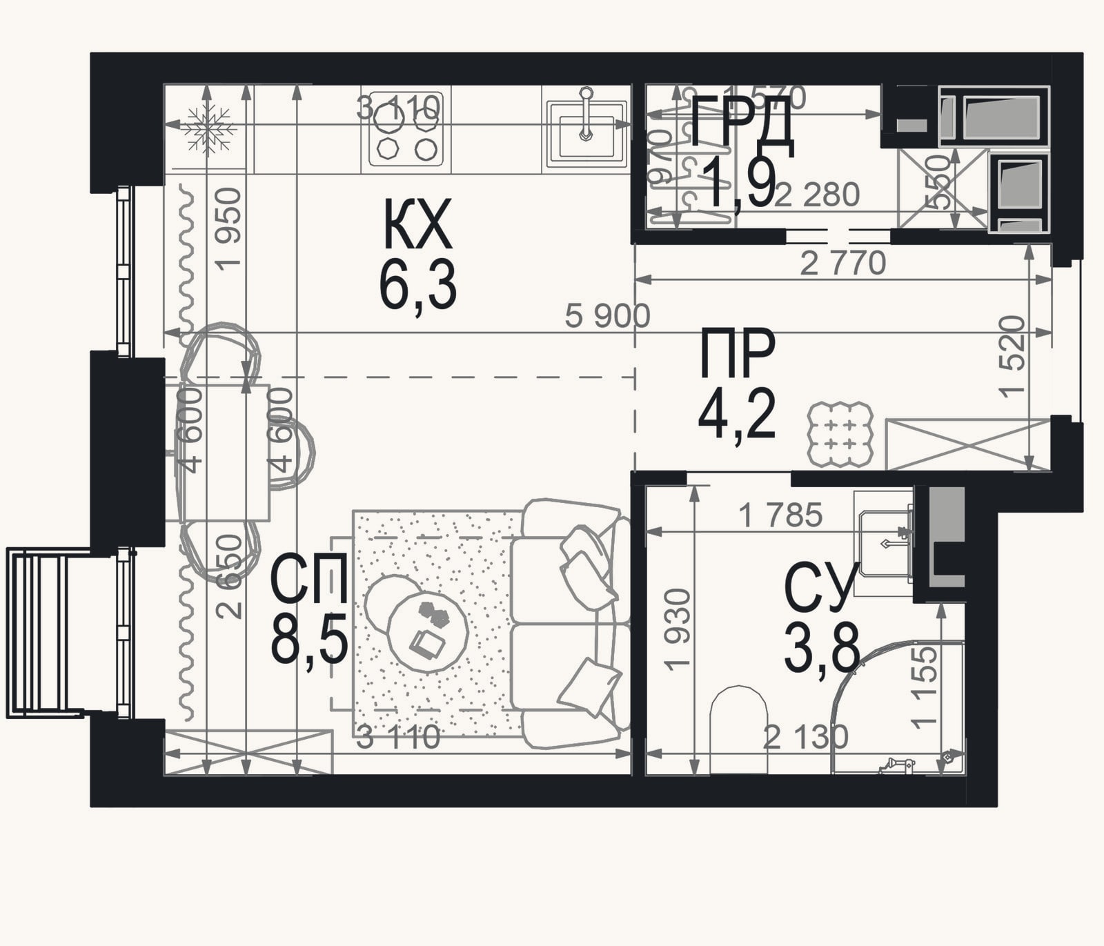 Планировка: Студия, 24,7 м²