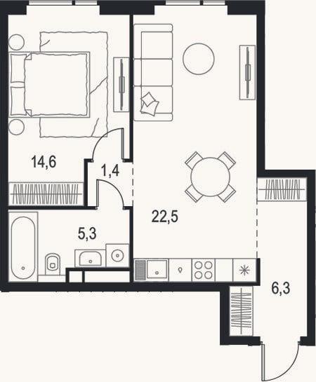 Планировка: 2-к, 50,1 м²