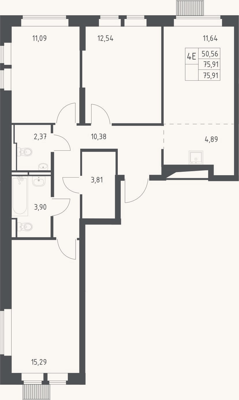Планировка: 4+ к, 75,9 м²