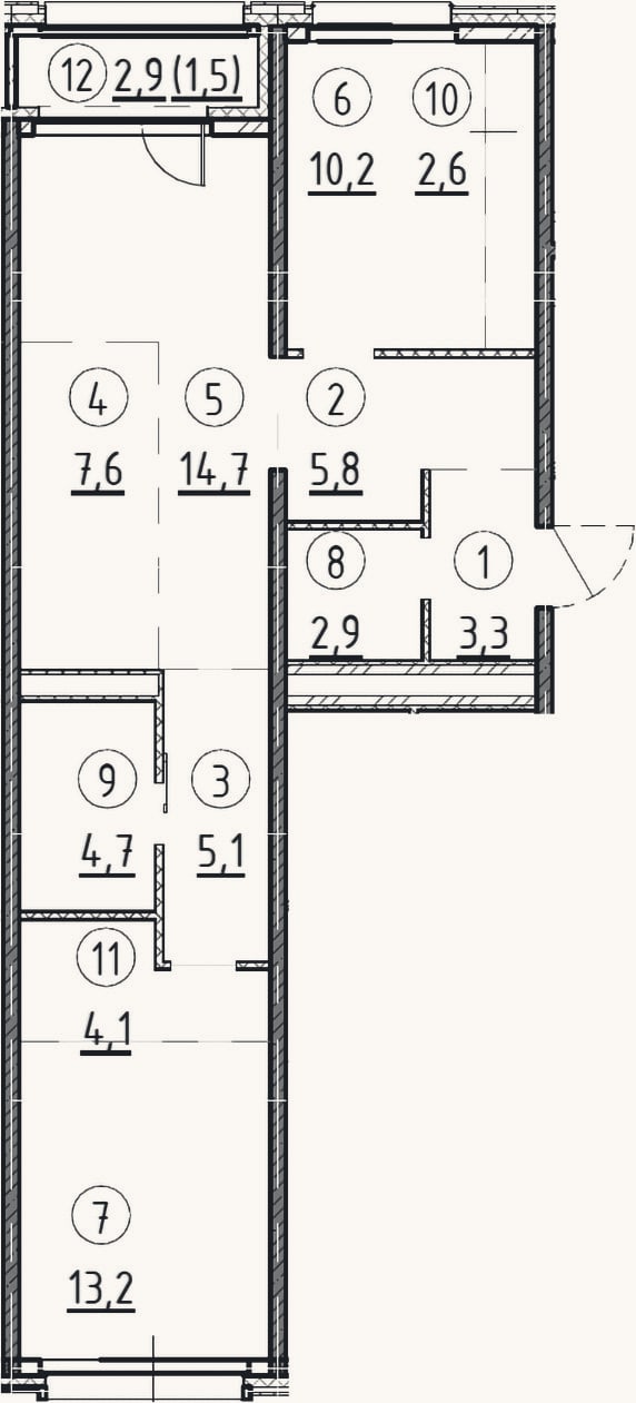 Планировка: 2-к, 74,2 м²
