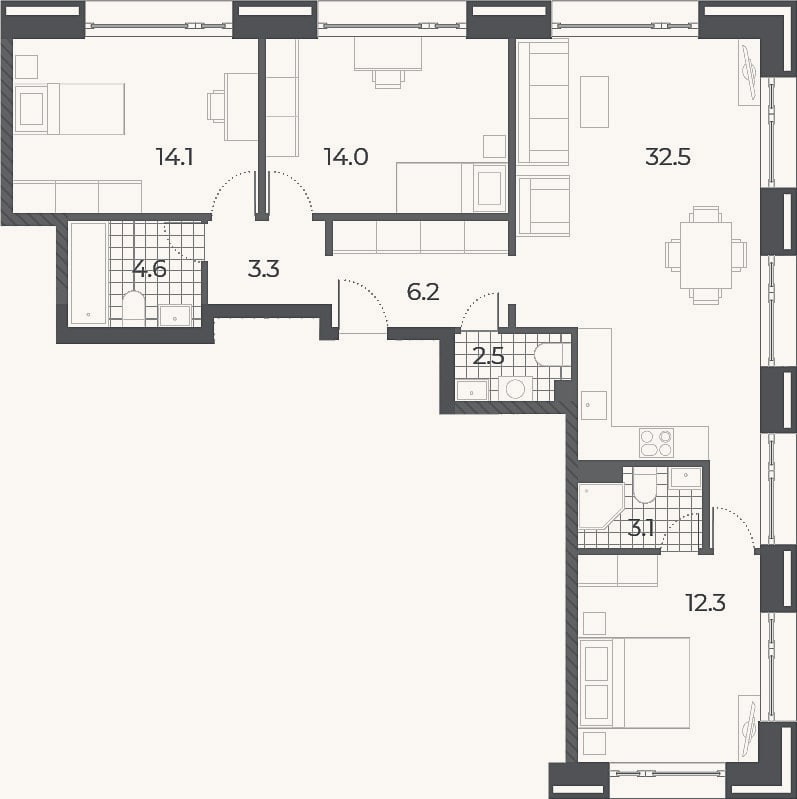 Планировка: 4+ к, 92,6 м²