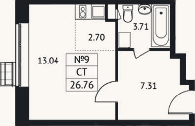 Планировка: Студия, 26,8 м²