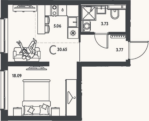 Планировка: Студия, 30,7 м²
