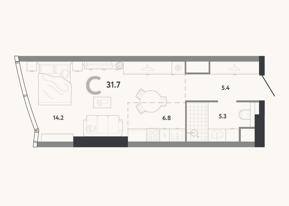 Планировка: Студия, 31,7 м²