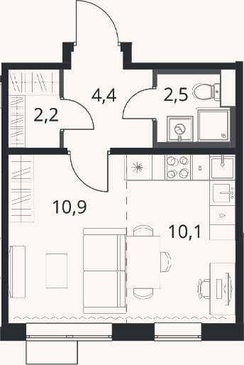 Планировка: Студия, 30,1 м²
