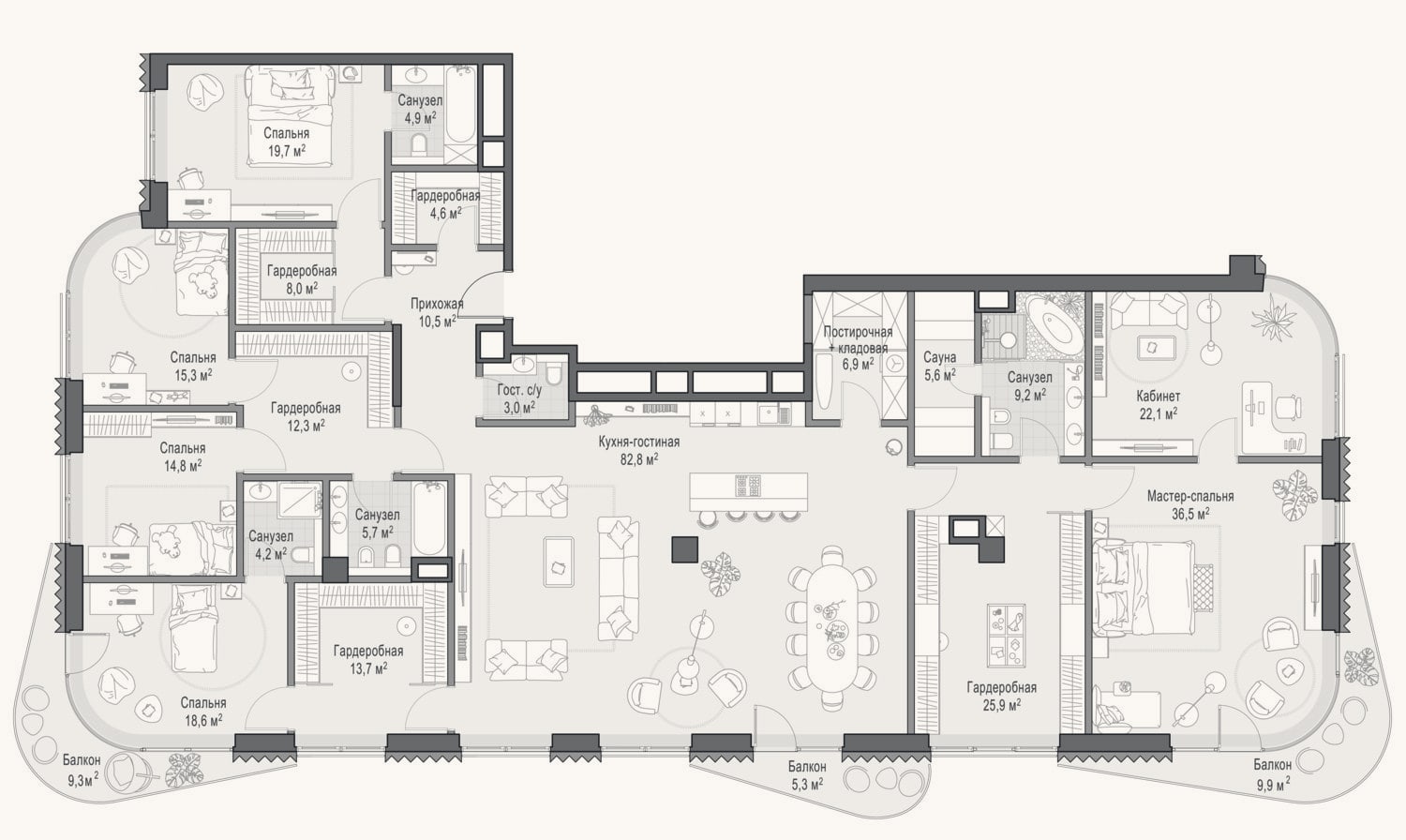 Планировка: 4+ к, 320,7 м²