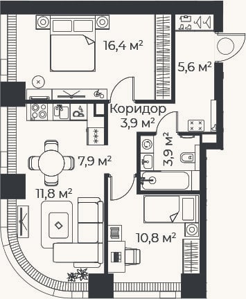 Планировка: 3-к, 60,3 м²