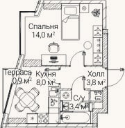 Планировка: 1-к, 29,2 м²