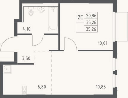 Планировка: 2-к, 35,3 м²