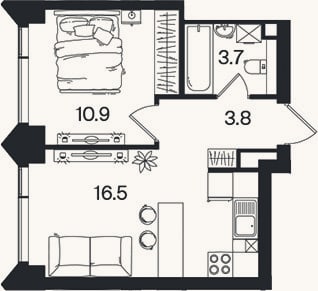 Планировка: 2-к, 34,9 м²