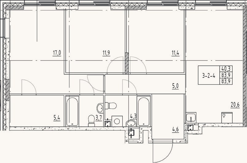 Планировка: 4+ к, 83,9 м²
