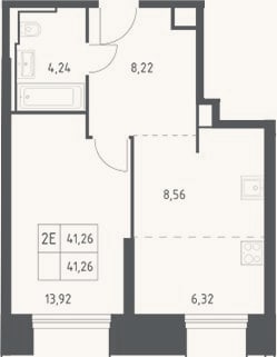 Планировка: 2-к, 41,3 м²