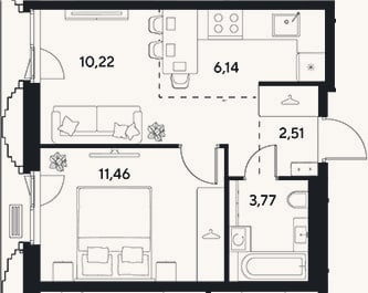 Планировка: 2-к, 34,1 м²
