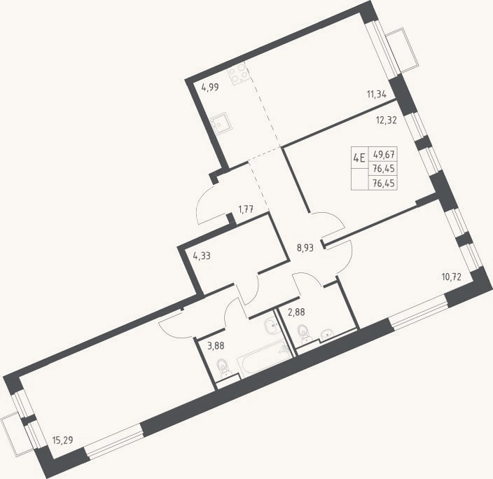 Планировка: 4+ к, 76,5 м²