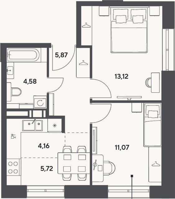 Планировка: 3-к, 44,5 м²