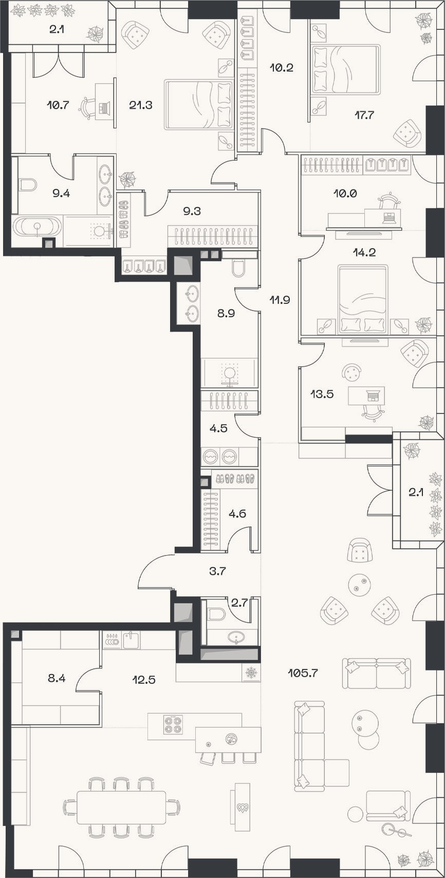 Планировка: 4+ к, 282,8 м²