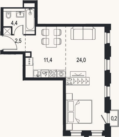 Планировка: Студия, 42,3 м²