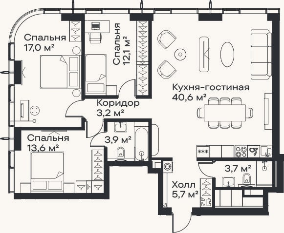 Планировка: 4+ к, 99,8 м²