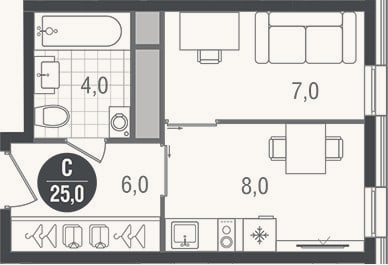 Планировка: Студия, 25 м²