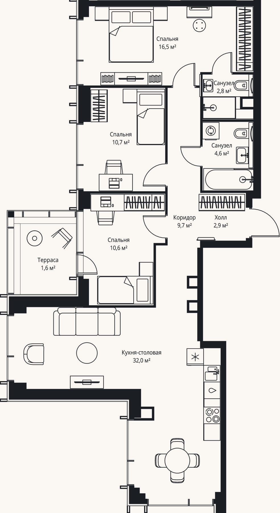 Планировка: 4+ к, 89,8 м²