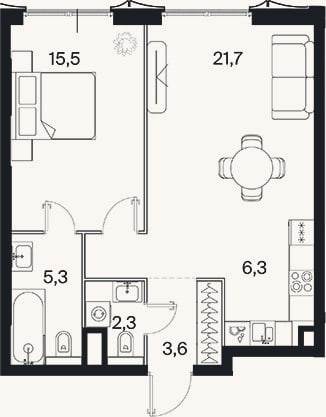 Планировка: 2-к, 55,5 м²