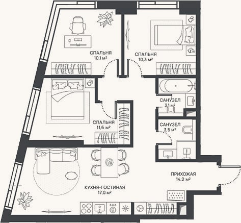 Планировка: 4+ к, 69,8 м²