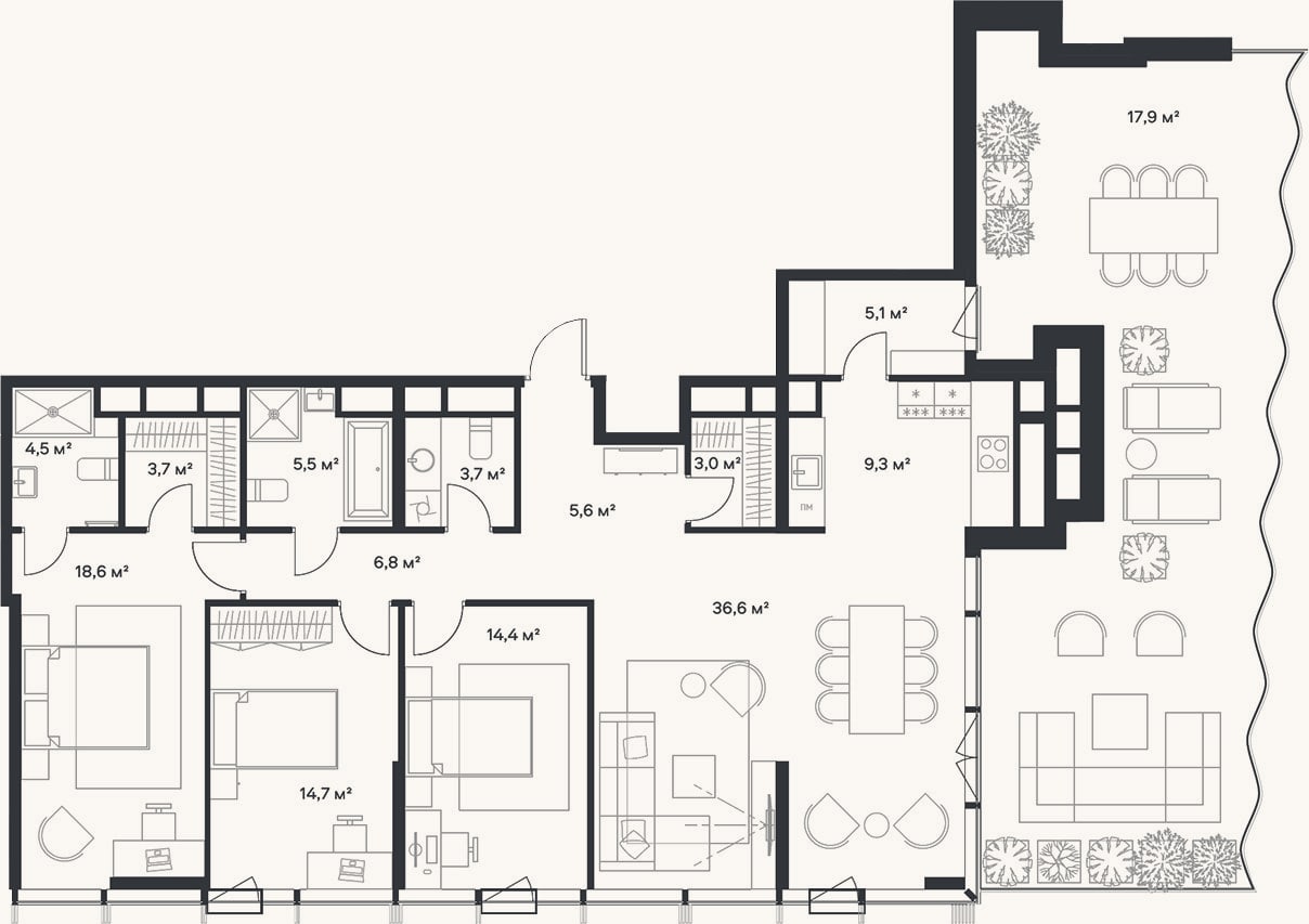 Планировка: 4+ к, 131,5 м²
