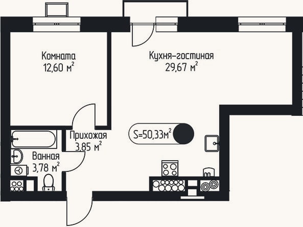 Планировка: 2-к, 49,9 м²