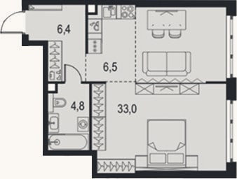Планировка: Студия, 50,7 м²