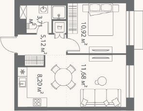Планировка: 2-к, 39,6 м²