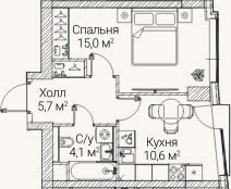 Планировка: 1-к, 35,4 м²