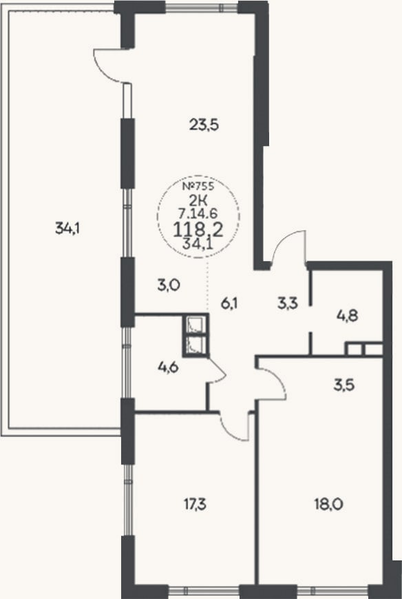 Планировка: 3-к, 84,1 м²