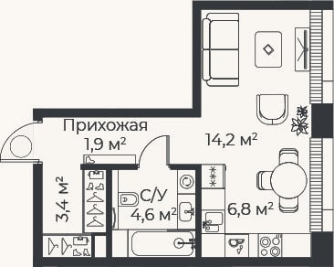 Планировка: Студия, 30,9 м²