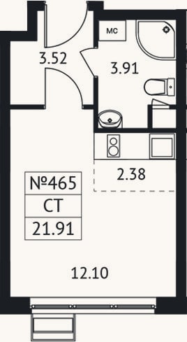 Планировка: Студия, 21,9 м²